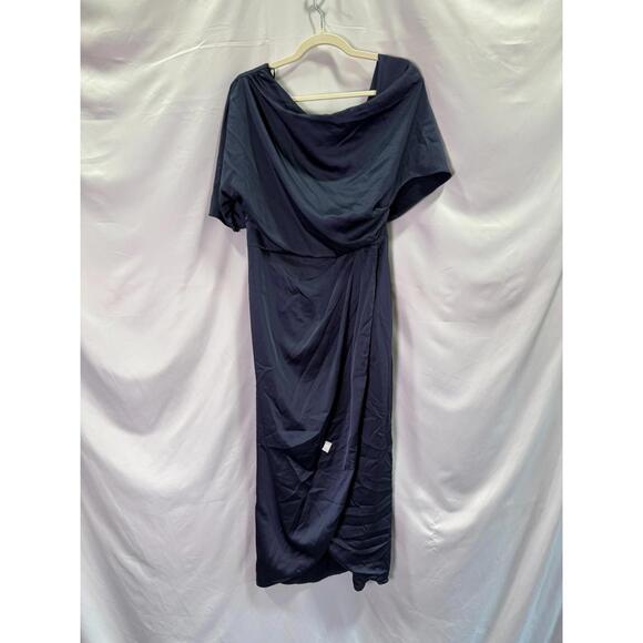 Theia Blue Rayna One Shoulder Draped Gown Size 8 with Fabric Pull - Picture 4 of 7